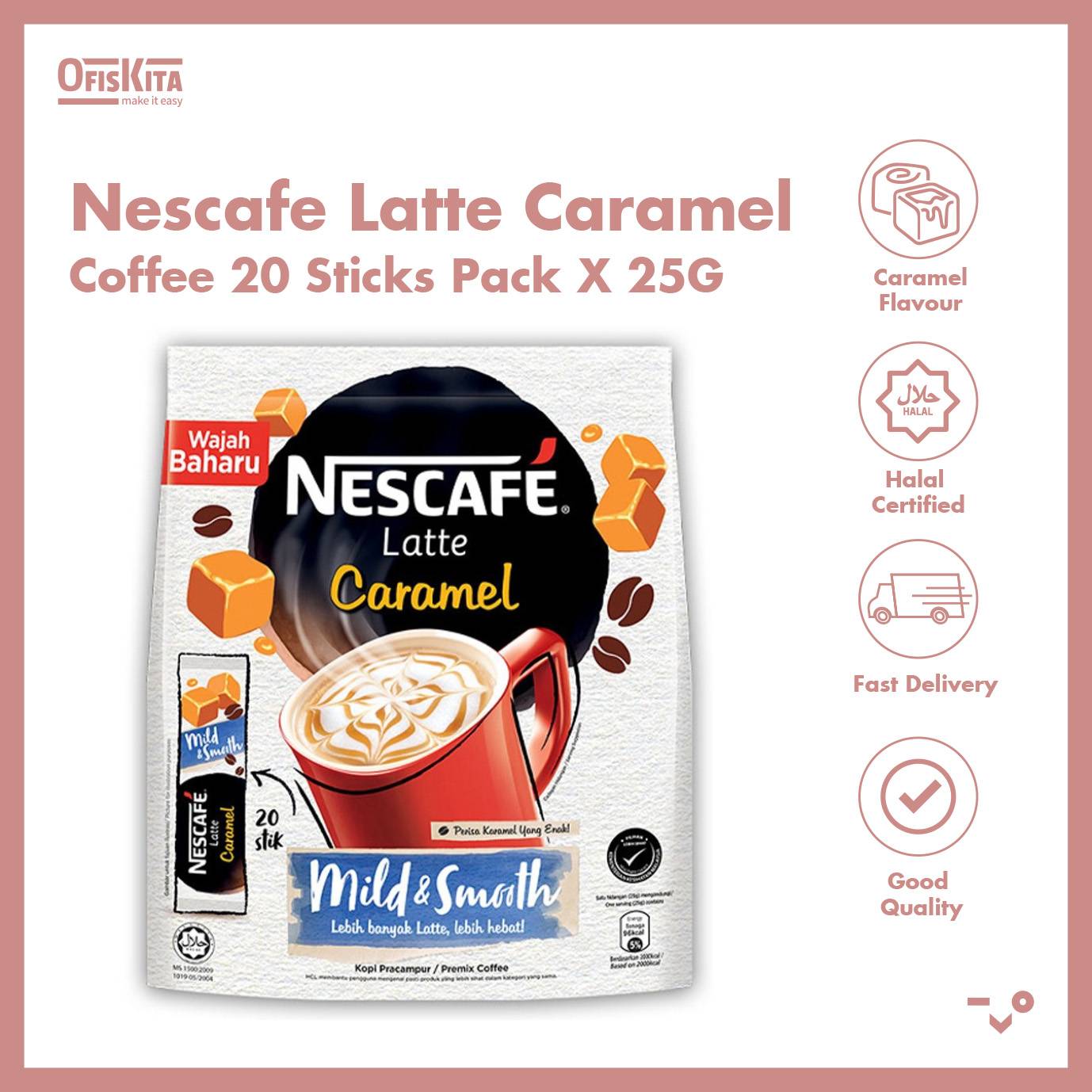 Ofiskita Nescafe Mild & Smooth Latte Caramel 3 in 1 Premix Coffee 20